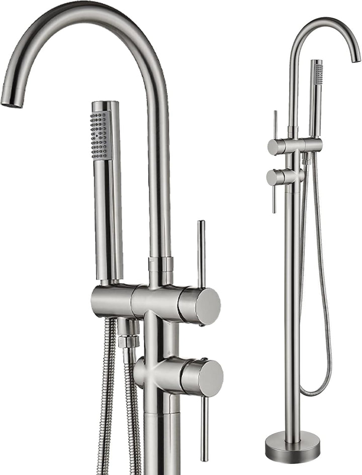 Rozin Freistehende Badewannen Armatur Nickel Gebürstet Messing Wasserhahn 2 Griffe 360°Drehbarer Aus
