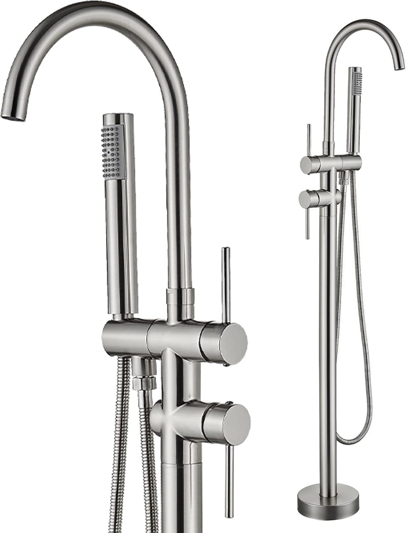 Rozin Freistehende Badewannen Armatur Nickel Gebürstet Messing Wasserhahn 2 Griffe 360°Drehbarer Aus