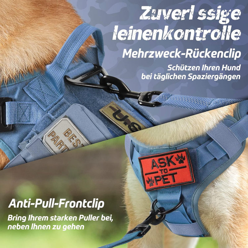 rabbitgoo No Pull Hundegeschirr Mittlere Grosse Hunde, Taktische Brustgeschirr mit MOLLE Griff Metal