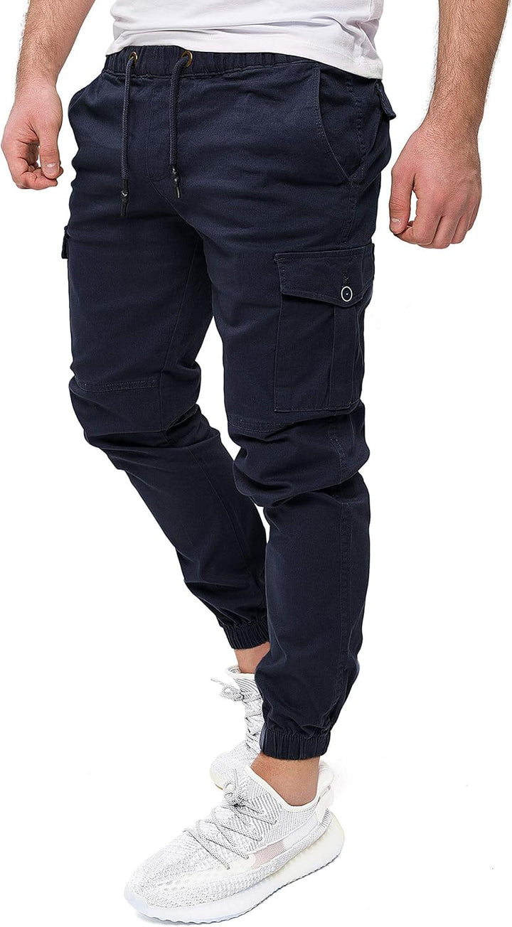 PITTMAN Darius - Herren Cargo Hose - Baumwoll Cargohosen - Cargo Jogger 28W / 32L Blau (Sky Captain