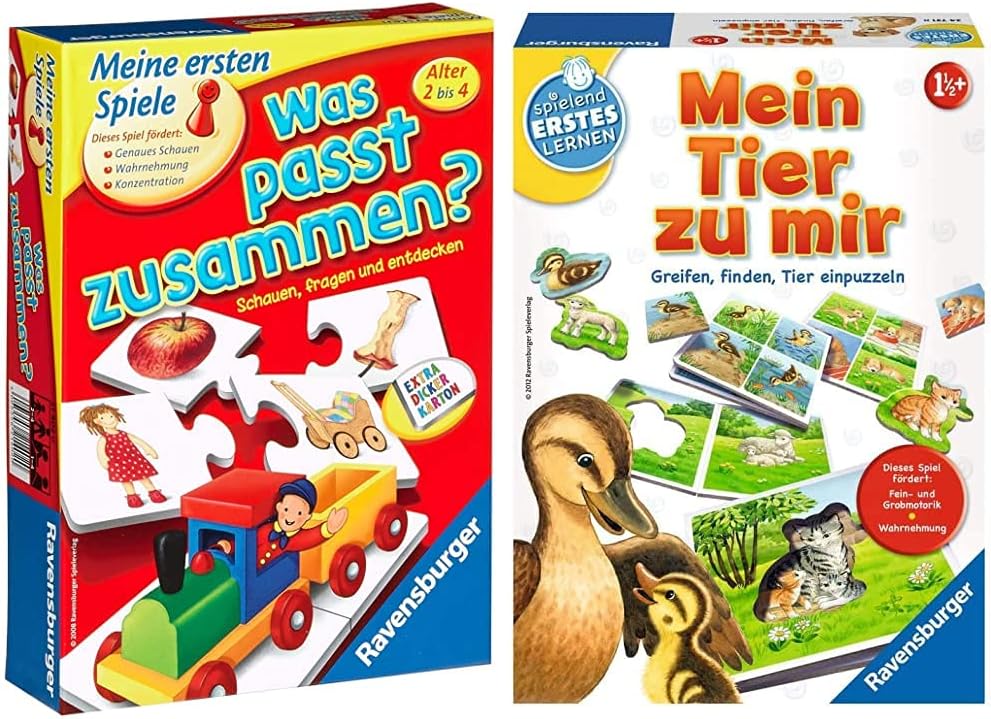 Ravensburger 21402 - was passt zusammen? - Puzzelspiel für Kinder & Mein Tier zu Mir - Puzzelspiel f