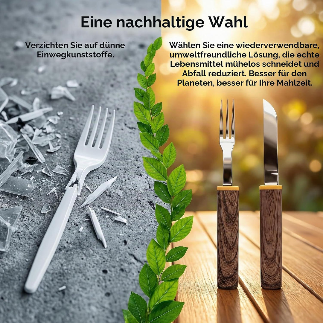 Reisebesteck Set (2-in-1) – Ineinandergreifendes Messer &amp; Gabel Set, geräuschlos zu transportieren,