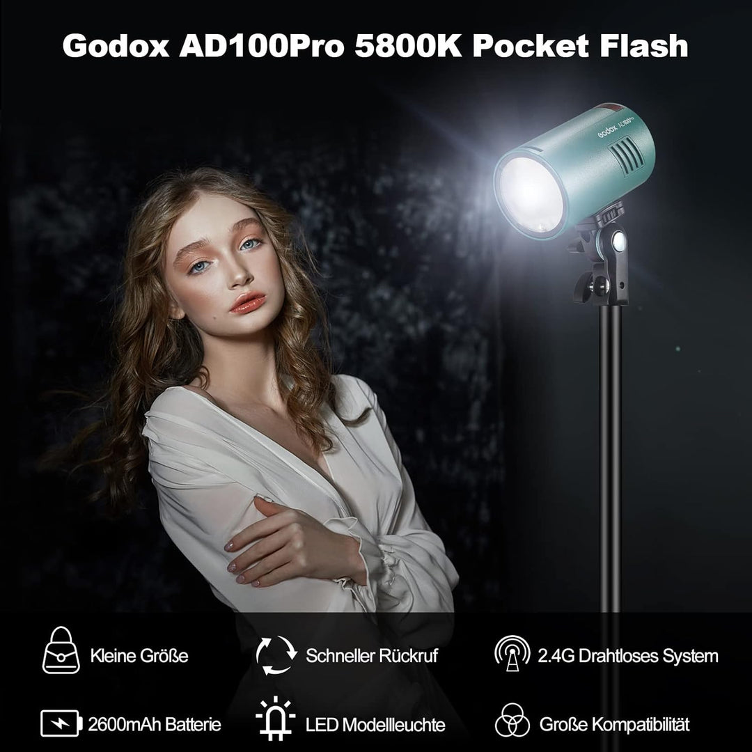GODOX AD100Pro Kit Strobe Light Photography,100Ws 2.4G Wireless HSS 1/8000s Outdoor Flash Light, tfü