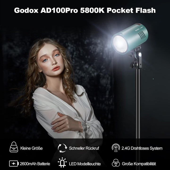 GODOX AD100Pro Kit Strobe Light Photography,100Ws 2.4G Wireless HSS 1/8000s Outdoor Flash Light, tfü