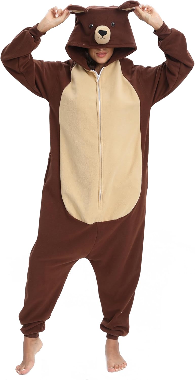 LABULA Onesie Tier Erwachsene Unisex Tieroutfit Cosplay Pyjamas Karneval kostüm S Braunbär, S Braunb