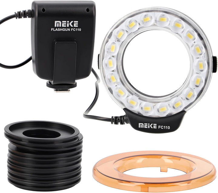 Makro Ringblitz FC-110, Ringleuchte Passend für Canon EOS DSLR, SLR Kameras, Blitz- und Dauerlicht,