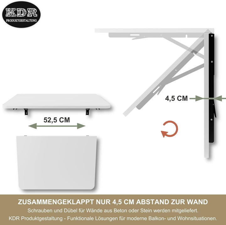 Wandklapptisch Schreibtisch Tischplatte 70x50 cm Klapptisch Esstisch Küchentisch für die Wand Bartis