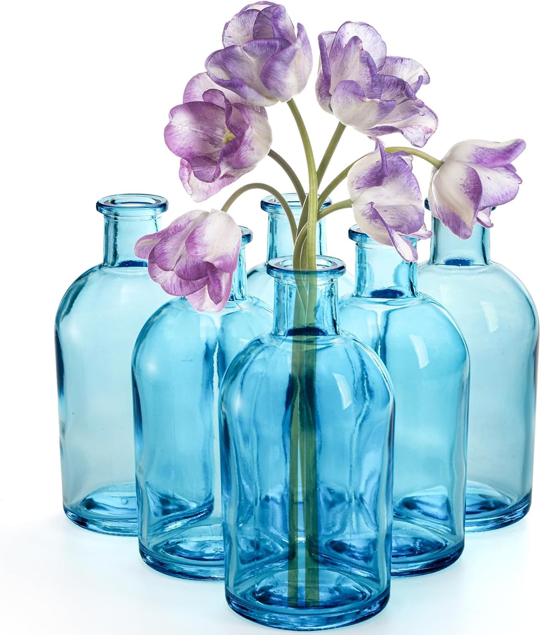 YOUEON 16 Stück blaue Glasvasen, 237 ml, lebende Knospenvasen, kleine Glasvasen für Blumen, dekorati