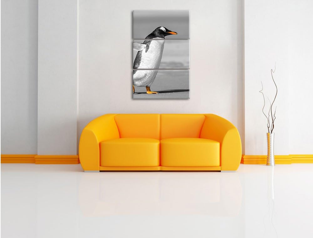 watschelnder Pinguin am Strand schwarz/weiss 3-Teiler Leinwandbild 120x80 Bild auf Leinwand