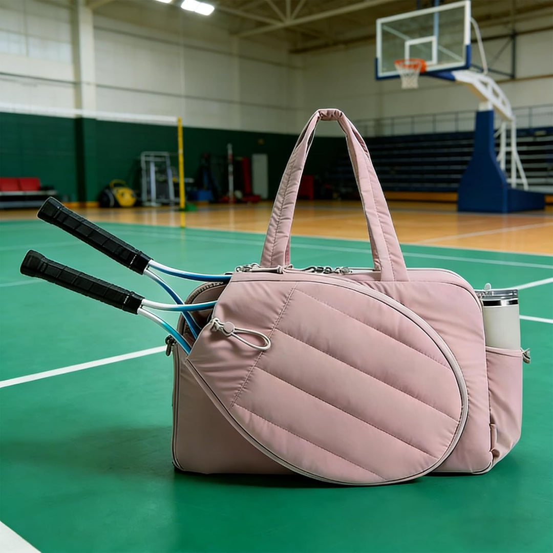 Badminton Tasche Damen 48×19×31 cm, Puffer Sporttasche Gross, Tennistasche mit Schlägerfach, Reiseta