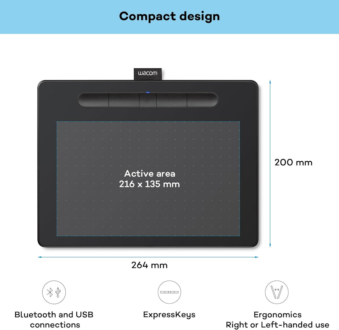Wacom Intuos Comfort Plus Kabelgebundenes PB M – Grafiktablett (WiFi, Ethernet) CTL-6100WLK-S schwar