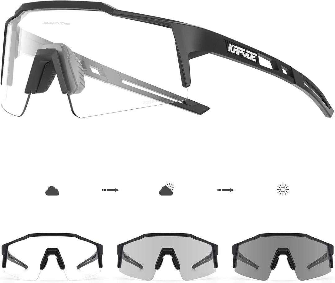 KAPVOE Photochromatische Selbsttönend Fahrradbrille TR90 Rahmen für Herren Damen Jungen Mädchen Klar