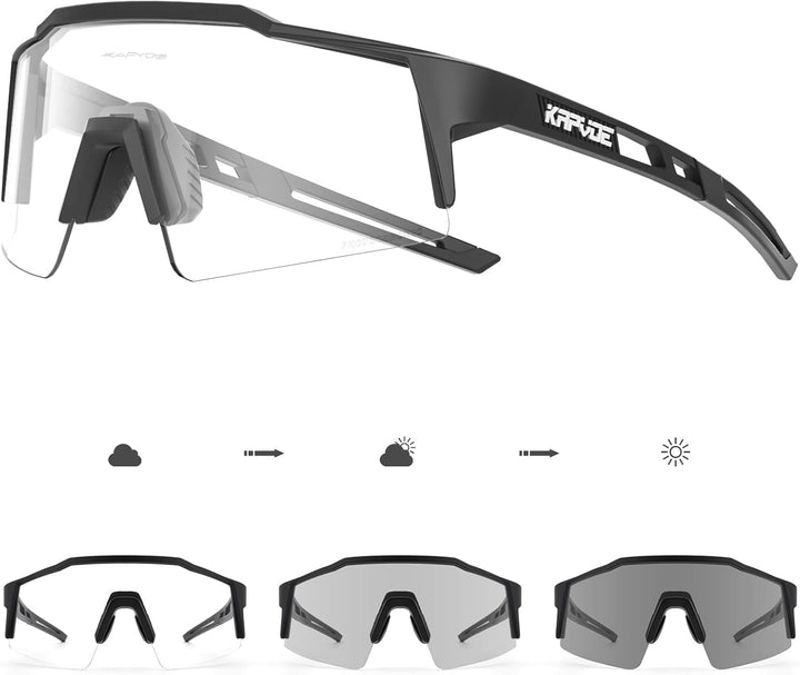 KAPVOE Photochromatische Selbsttönend Fahrradbrille TR90 Rahmen für Herren Damen Jungen Mädchen Klar