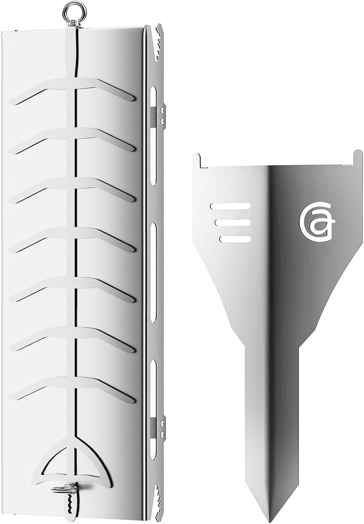 G.a HOMEFAVOR Flammlachsbrett Edelstahl 56 x 17 cm, inkl. Erdspiess Lachsbrett zum Grillen Feuerscha