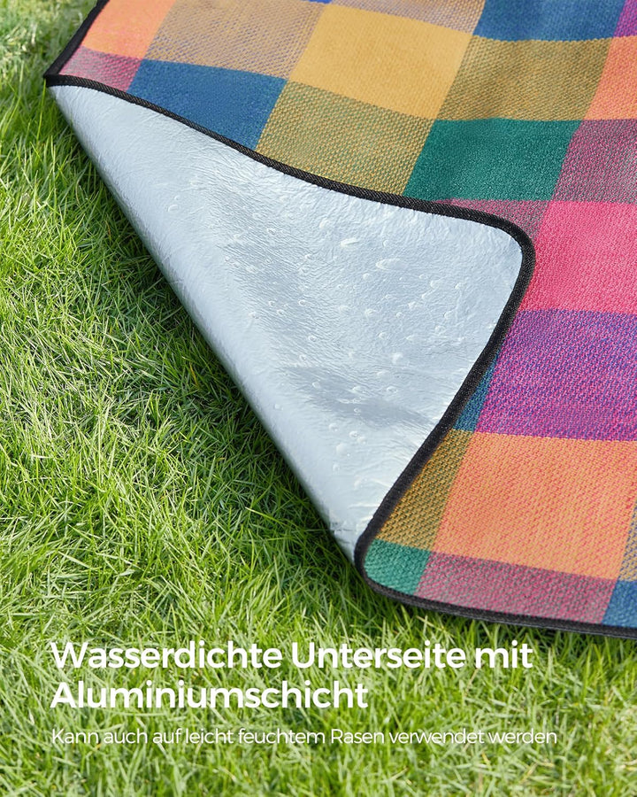 SONGMICS Picknickdecke, 195 x 150 cm, gross, Campingdecke, für Park, Garten, Strand, wasserdicht, ma