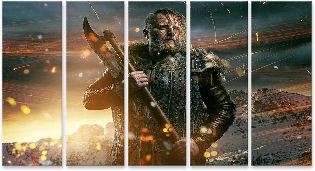 Bild auf Leinwand Wikinger im Kampf Wandbild Leinwandbild Kunstdruck Poster 170x80cm - 5 Teile XXL L