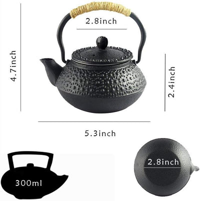 HwaGui Mini Gusseisen Teekanne Japanische mit Sieb Infuser Kleiner Schwarzer Teekanne 0,3l/300ml [ME