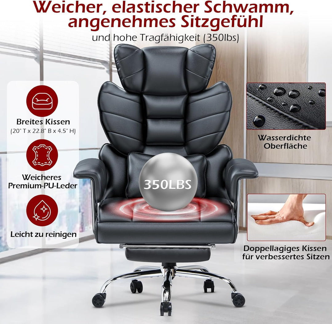 rattantree Bürostuhl mit Fussstütze, Ergonomischer Schreibtischstuhl mit Zusätzlichem Lordosenstützk