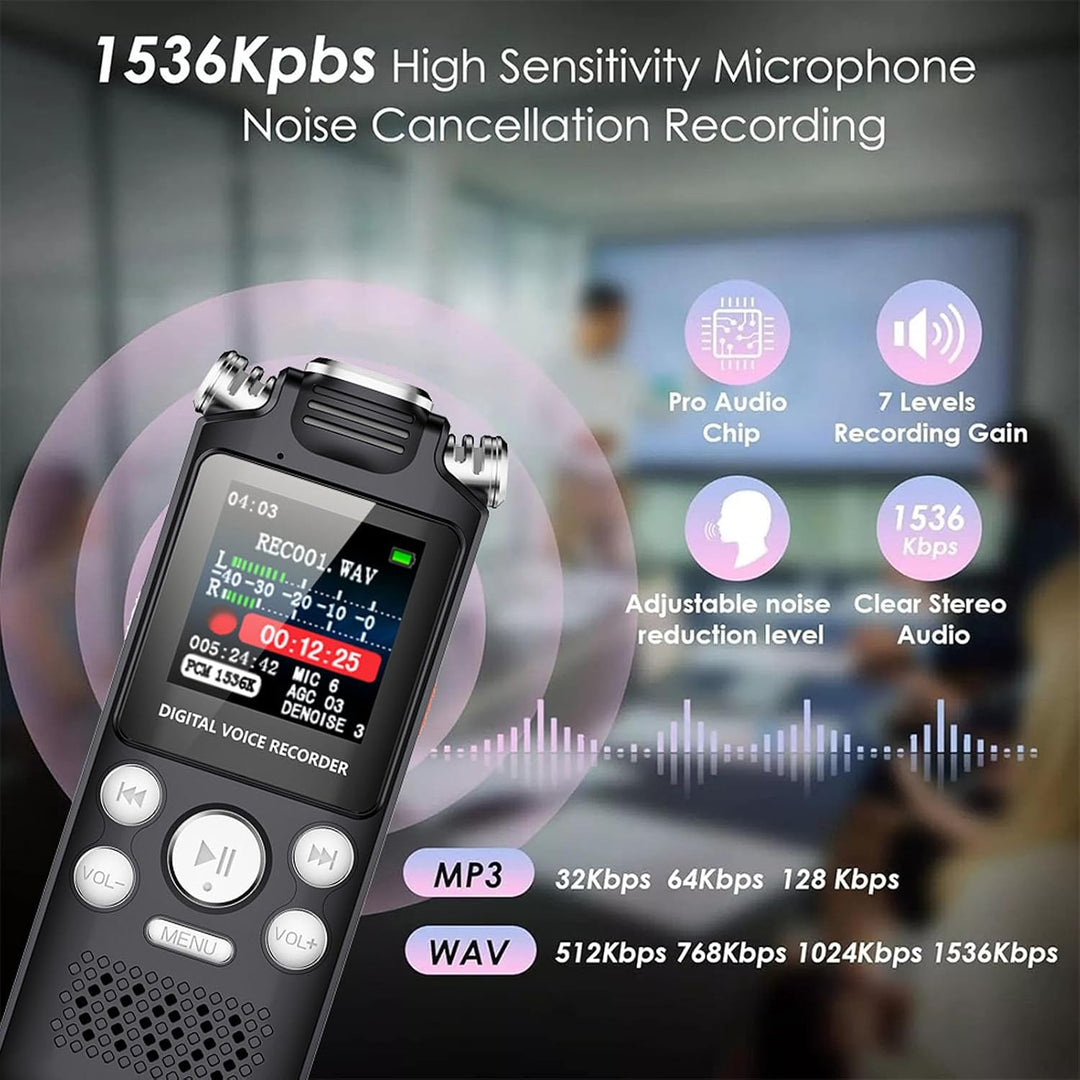 Digitaler Diktiergerät, AI-Rauschunterdrückung, Klare, 256 GB Speicher, MP3-Player, mit Automatische