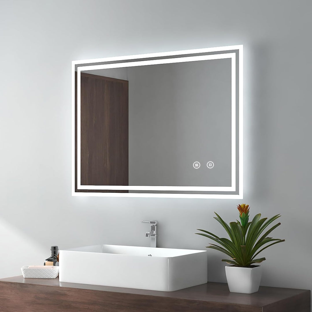 EMKE LED Badspiegel 90x70cm Badezimmerspiegel mit Beleuchtung kaltweiss Lichtspiegel Wandspiegel mit