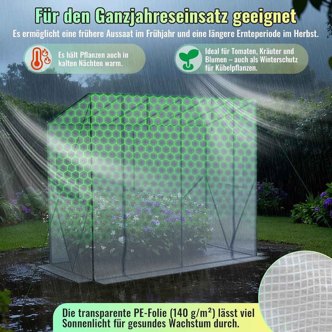Velway Gewächshaus Tomatengewächshaus Begehbares 200x79x170/141cm | Witterungsschutz Schrägdach Foli
