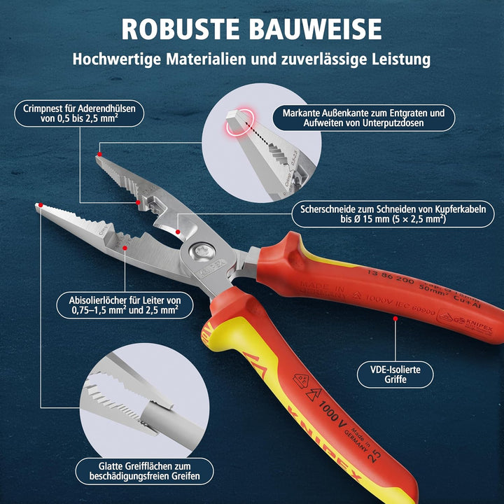 Knipex Elektro-Installationszange verchromt, isoliert mit Mehrkomponenten-Hüllen, VDE-geprüft 200 mm