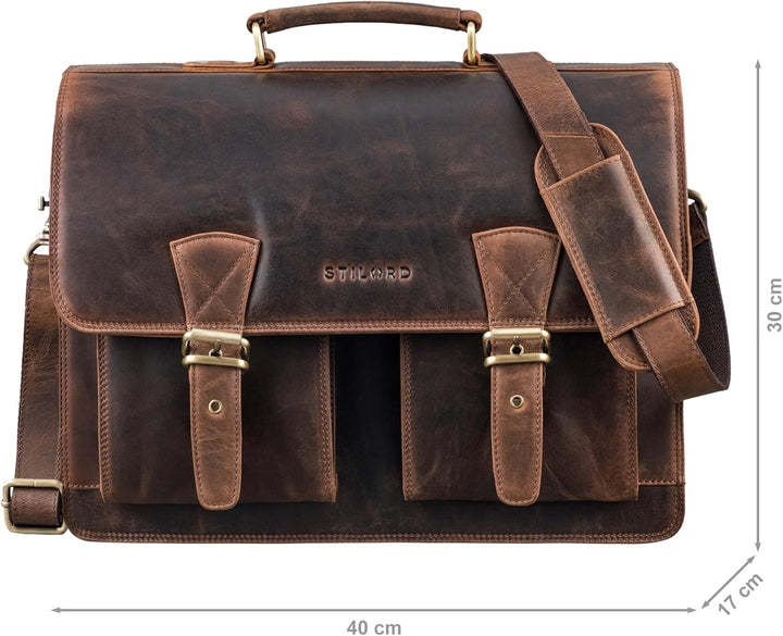 STILORD "Jeffrey Lehrertasche Aktentasche Leder Grosse Vintage Ledertasche zum Umhängen 15.6 Zoll La
