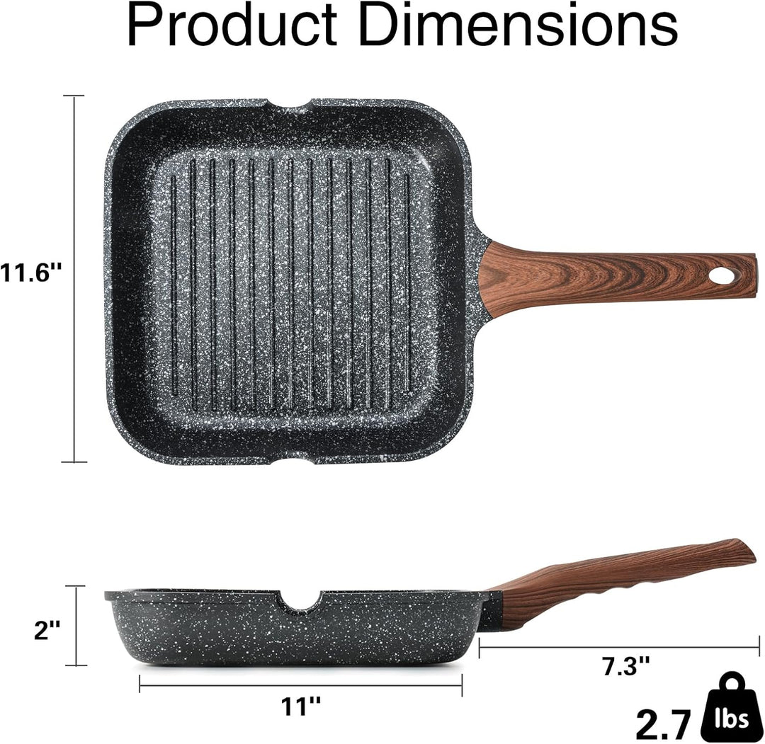 Kordisen Antihaft-Grillpfanne, 28 cm quadratische Pfanne für Induktion, Granitbeschichtung, Ausgiess