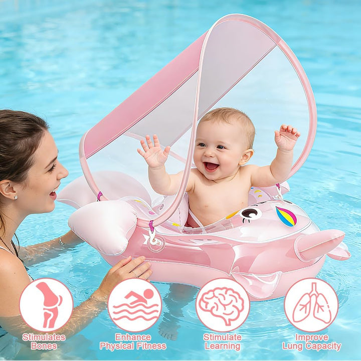 Schwimmring Baby mit Abnehmbarem Sonnendach, Aufblasbarer Baby-Schwimmkörper mit Sicherheitssitz, Ba