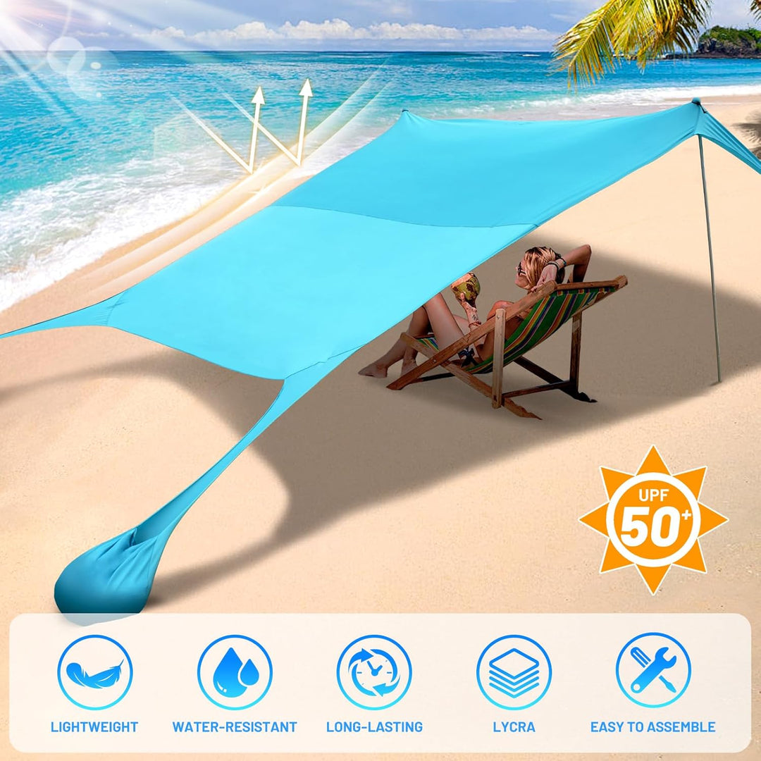 Familien-Strandzelt, Baldachin, Sonnenschutz, Pop-Up-Strandzelt, Sonnenschutz, Stabilität, 4 Stangen