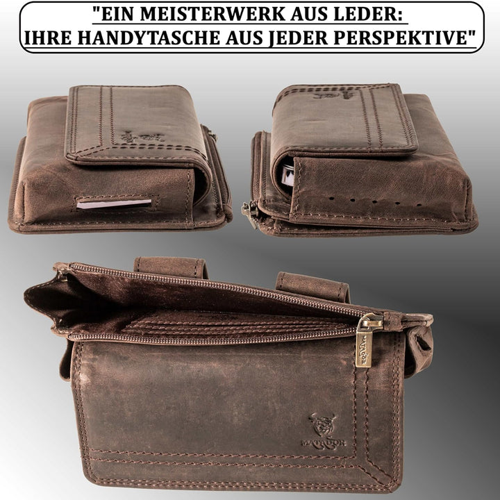 MATADOR Echt Leder Universal Handy-Tasche Holster Gürteltasche Magnetverschluss Quer für Handys bis