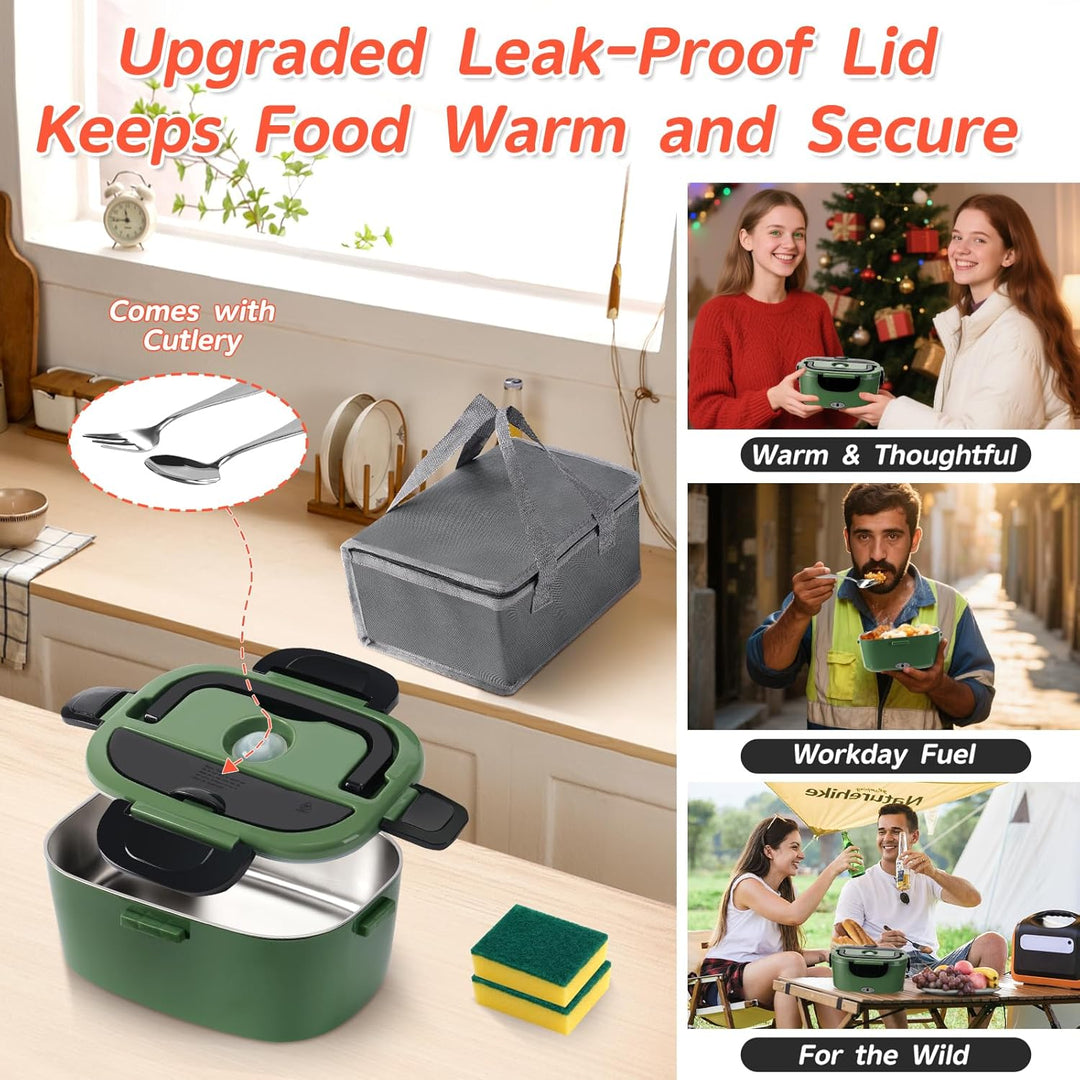 Elektrischer Lunchbox 100 W, 3-in-1 Lunch Box Erwachsene Premium, 2 Herausnehmbare Edelstahlbehälter