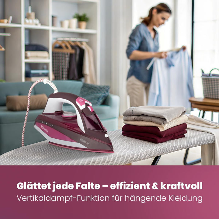 Bomann® Dampfbügeleisen | Dampfbügelautomat | 7 Funktionen | 4-stufige Dampfregelung | Keramiksohle