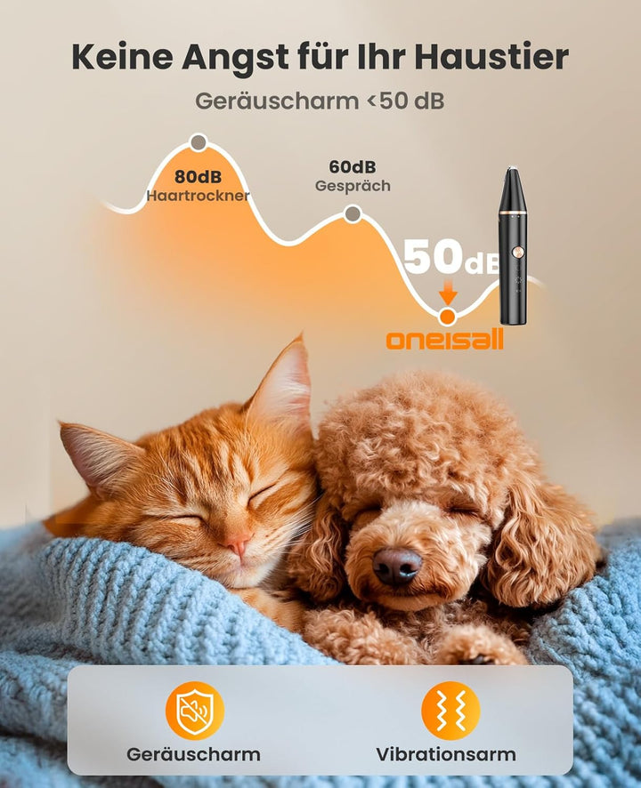 oneisall Pfotenschermaschine IPX7 Wasserdicht 2 Messerkopf Pfotentrimmer Hundeschermaschine für Hund