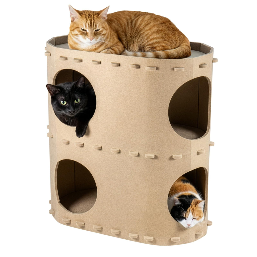 Filz Katzenhöhle Katzenbett Höhle Doppelbett Katzenhaus Stabiler Kratzschutz, Waschbare Kissen, Katz