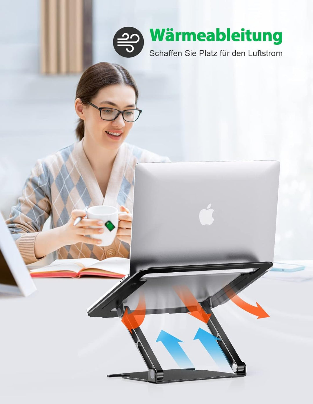 Glangeh Laptop Ständer Aluminium Robust, Belüfteter Ergonomisch Laptop Stand mit Höhenverstellbarer,