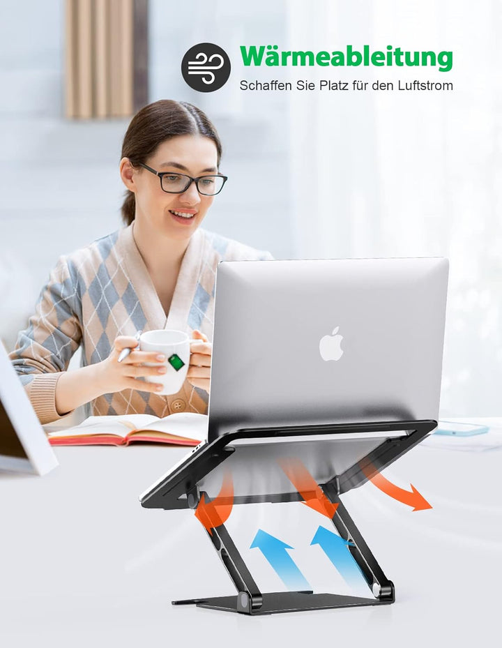 Glangeh Laptop Ständer Aluminium Robust, Belüfteter Ergonomisch Laptop Stand mit Höhenverstellbarer,