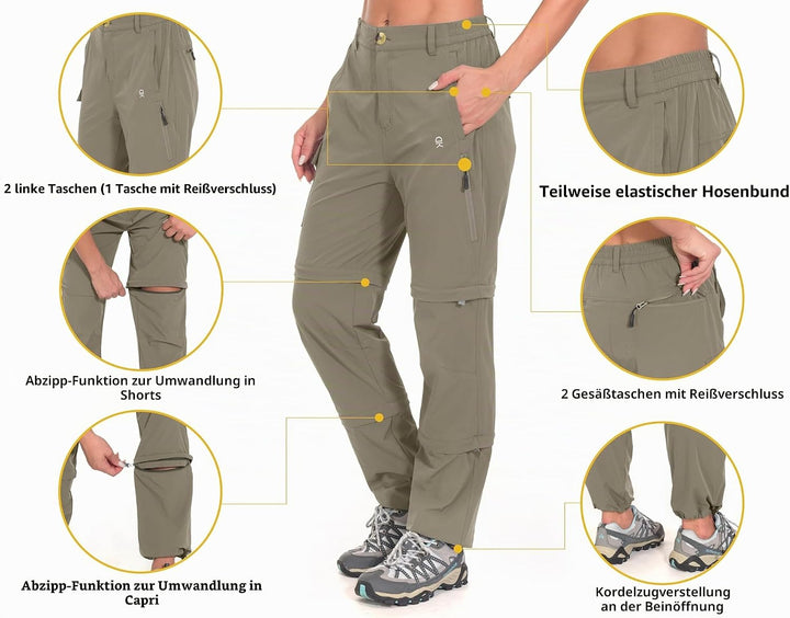 Little Donkey Andy Wanderhose Damen Zip Off Stretch Cabrio Softshellhose Schnell Trocknende mit Reis