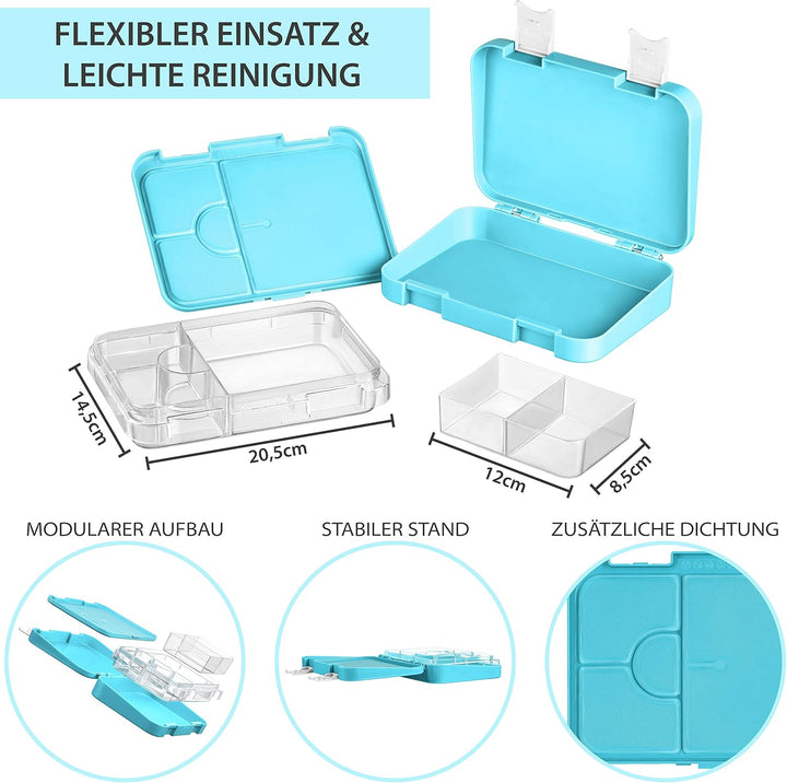 My Vesperbox – Len - Bento Box Kinder - Lunchbox mit 4+2 Fächern - extrem robust – Brotdose – Brotbo