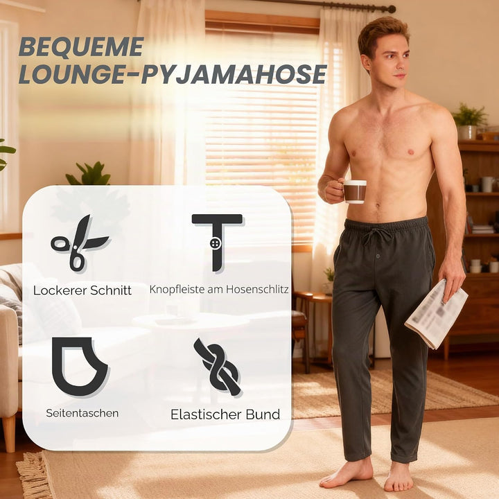 U2SKIIN Pyjamahose Herren lang 100% Baumwolle, Schlafhose Herren Schlafanzughose lang Pyjama Hose Sc