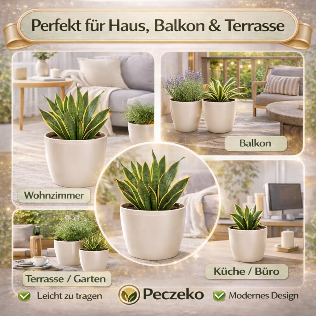 PECZEKO Glänzende Blumentöpfe - Deko Pflanztopf für Blumen &amp; Kräuter - Langlebige &amp; leichte runde Ku
