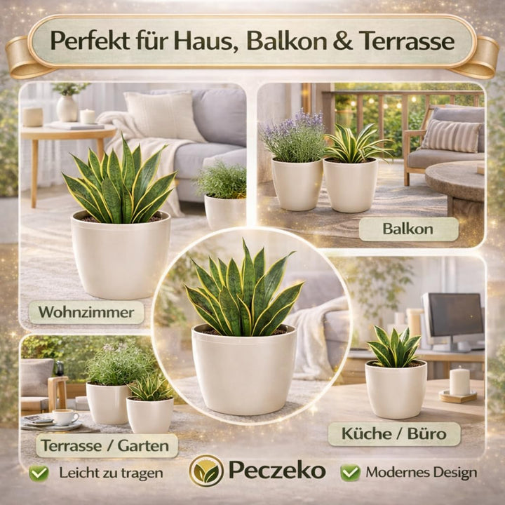 PECZEKO Glänzende Blumentöpfe - Deko Pflanztopf für Blumen &amp; Kräuter - Langlebige &amp; leichte runde Ku