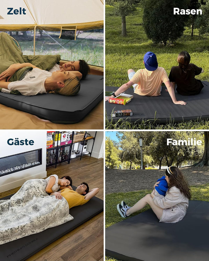 KingCamp Isomatte Selbstaufblasend Camping Komfort 3D 7,5cm Dick R-7,5 2 Personen Schwarz 7,5cm, 2 P
