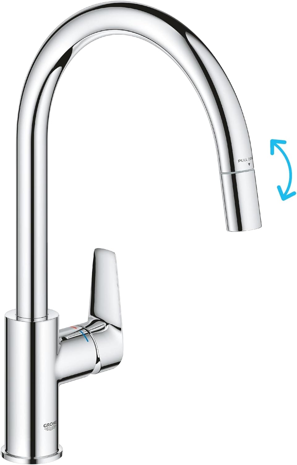 GROHE Start Edge QuickFix - 1-Hebel-Küchenarmatur mit Ausziehfunktion (hoher C-Auslauf, 360° Schwenk