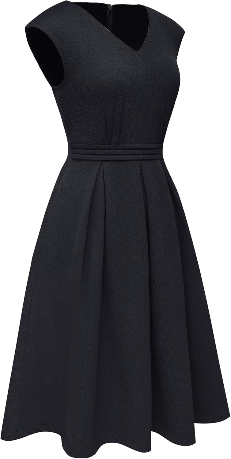 HOMEYEE Damen Vintage 50er Ärmellos Cocktail Retro mit Pocket Flared Kleid A196 S Schwarz, S Schwarz