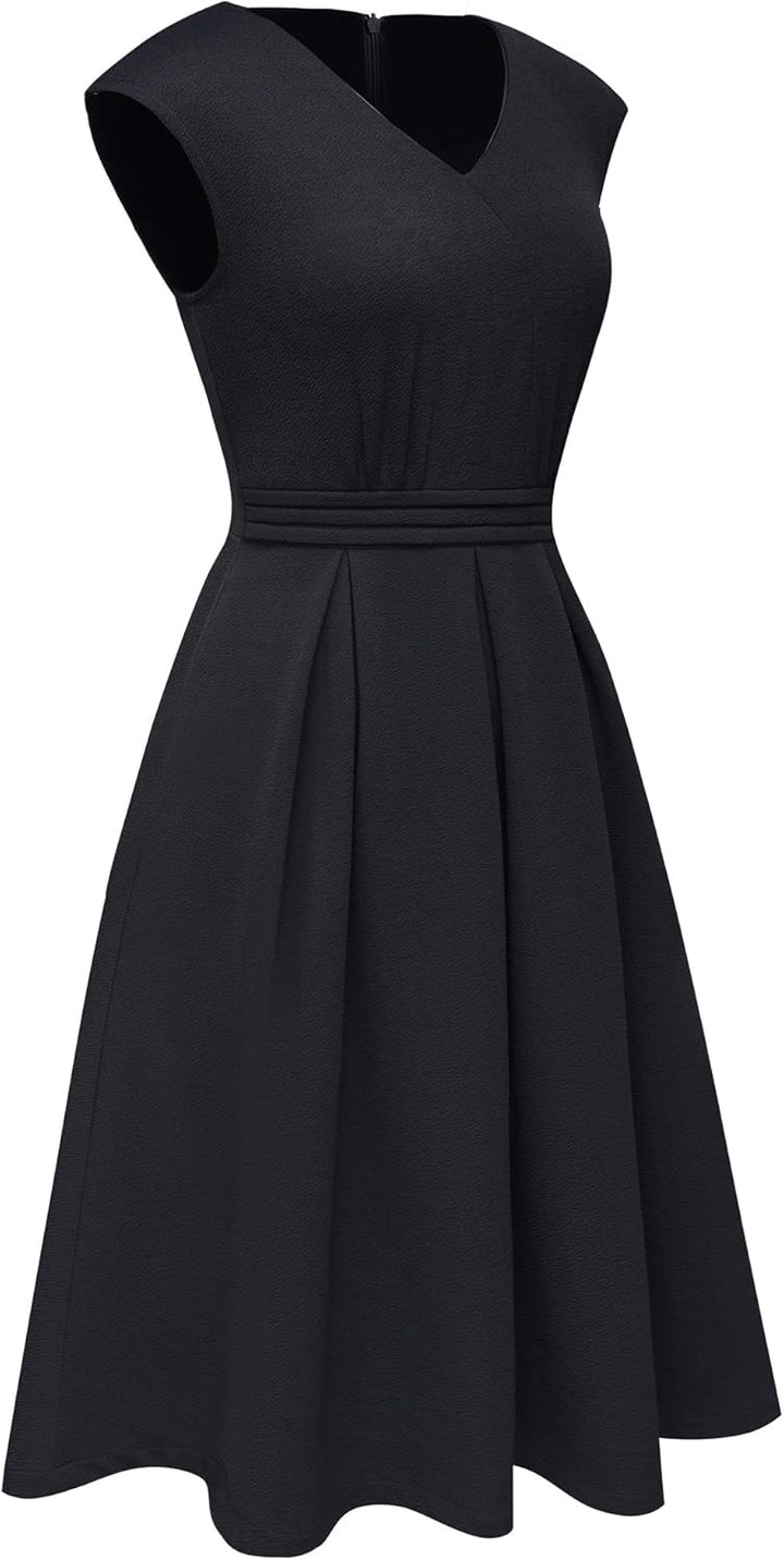 HOMEYEE Damen Vintage 50er Ärmellos Cocktail Retro mit Pocket Flared Kleid A196 S Schwarz, S Schwarz