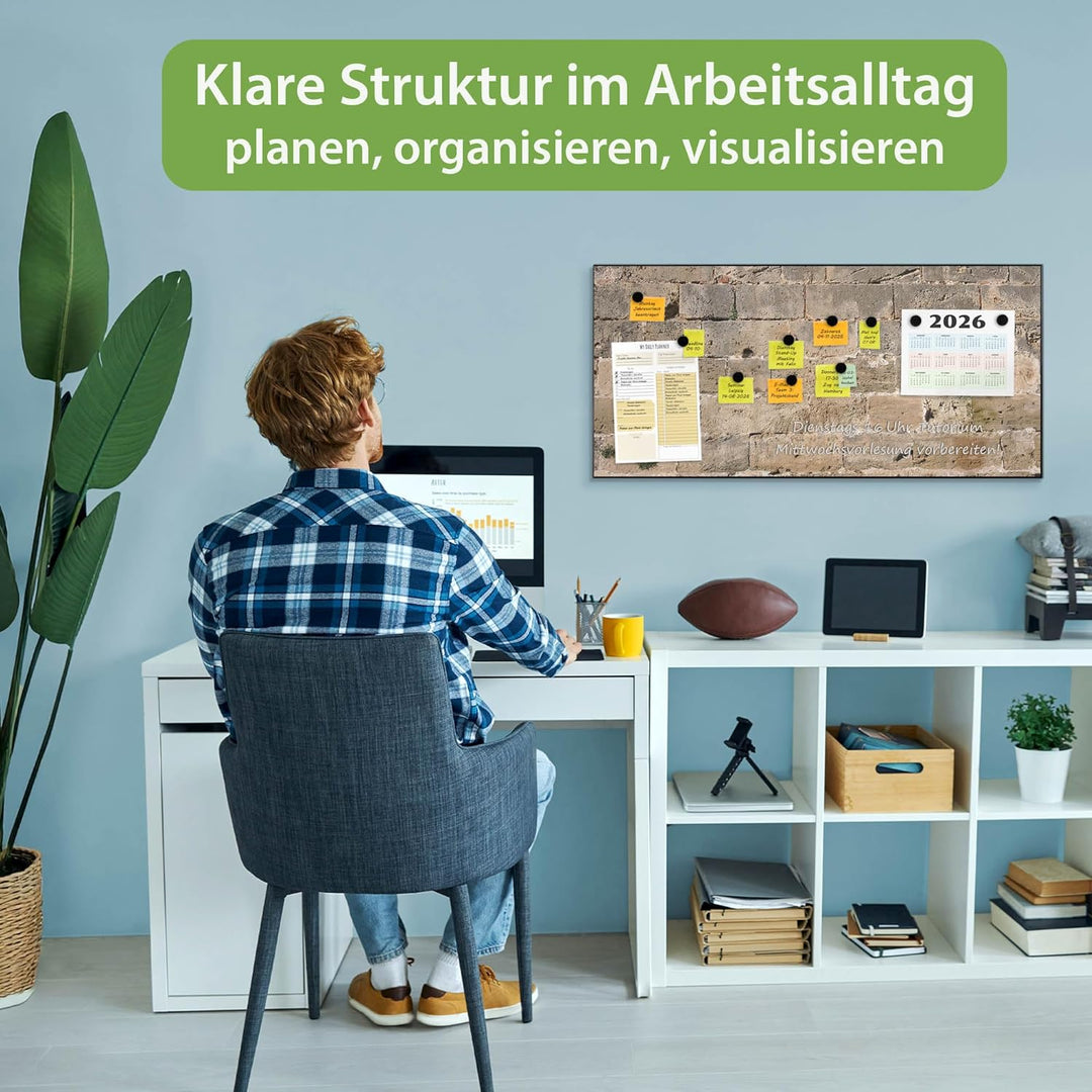 banjado Magnettafel schwarz 78 x 37cm / Magnetwand Metall/Magnetpinnwand als Memoboard/Pinnwand Magn