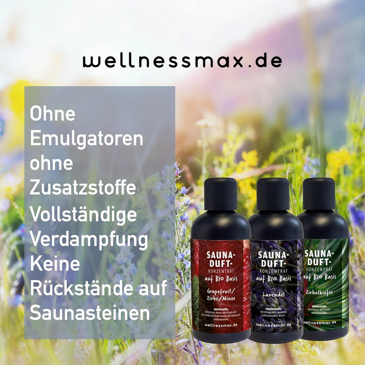 Wellnessmax Bio Saunaaufguss 4er Set Sauna Zubehör 4x100ml Sauna Aufguss. Mit unserem Wellnessmax 4e