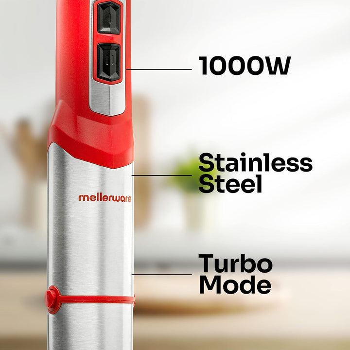 Mellerware - Handmixer Spiro! | 1000W Elektrohacker | Edelstahl | Einstellbare Geschwindigkeit | LED