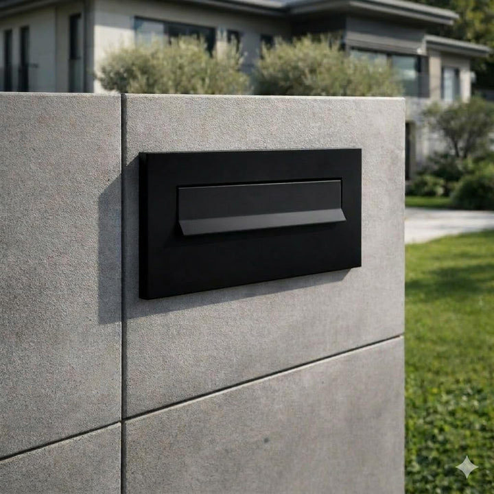 Mauerdurchwurf Briefkasten Schwarz Matt RAL 9017 mit Rahmen Einbaubriefkasten für Mauer verzinkter S